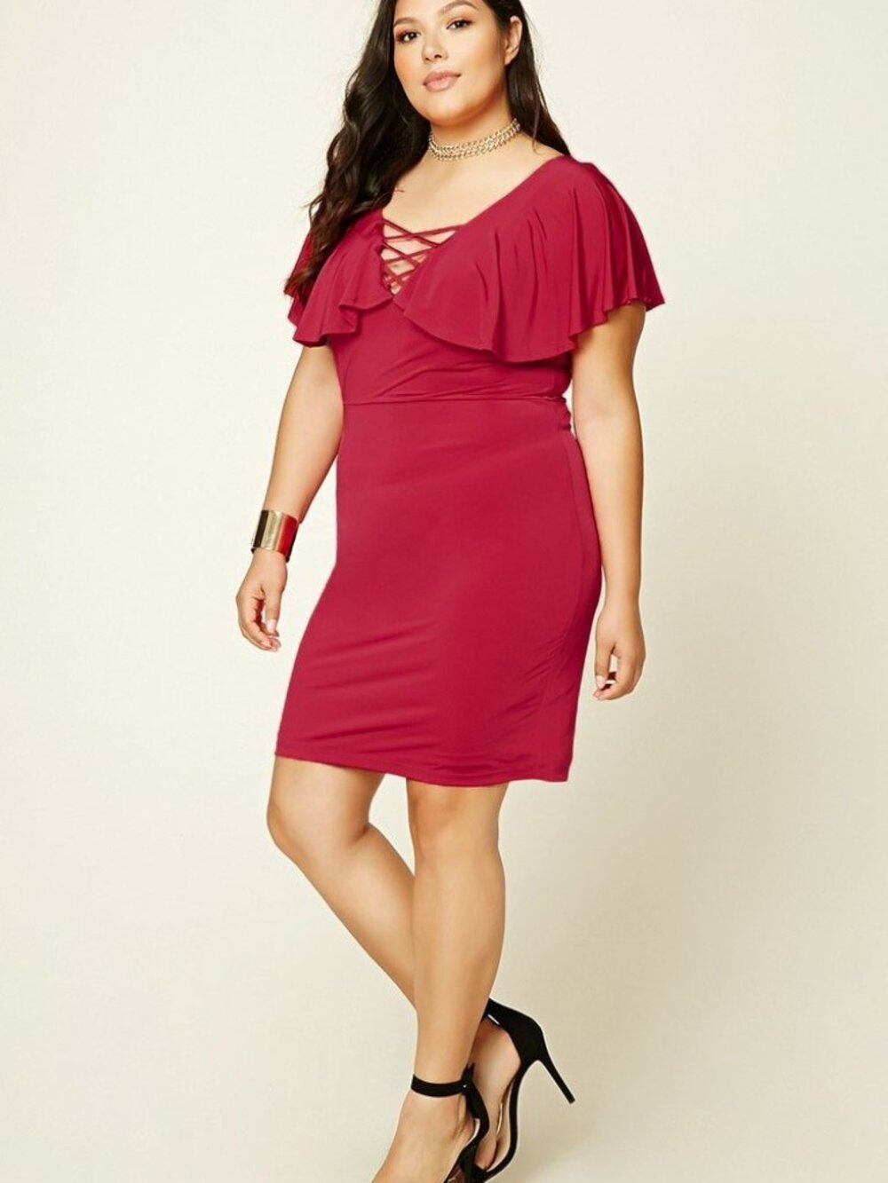 Forever 21 Plus Size Red Flounced Lace Up Dress 3X